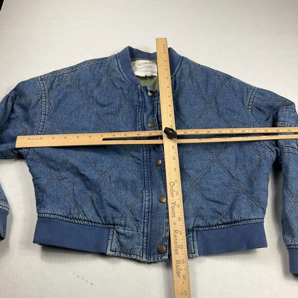 Anthropologie Quilted Denim Bomber Jacket Boho Western Casual Cropped Coat S - Picture 6 of 12
